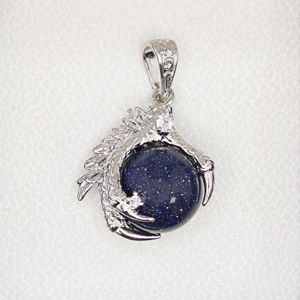 Pendentif Orbe Griffes de Dragon « Léger » — Quartz Goldstone Bleu
