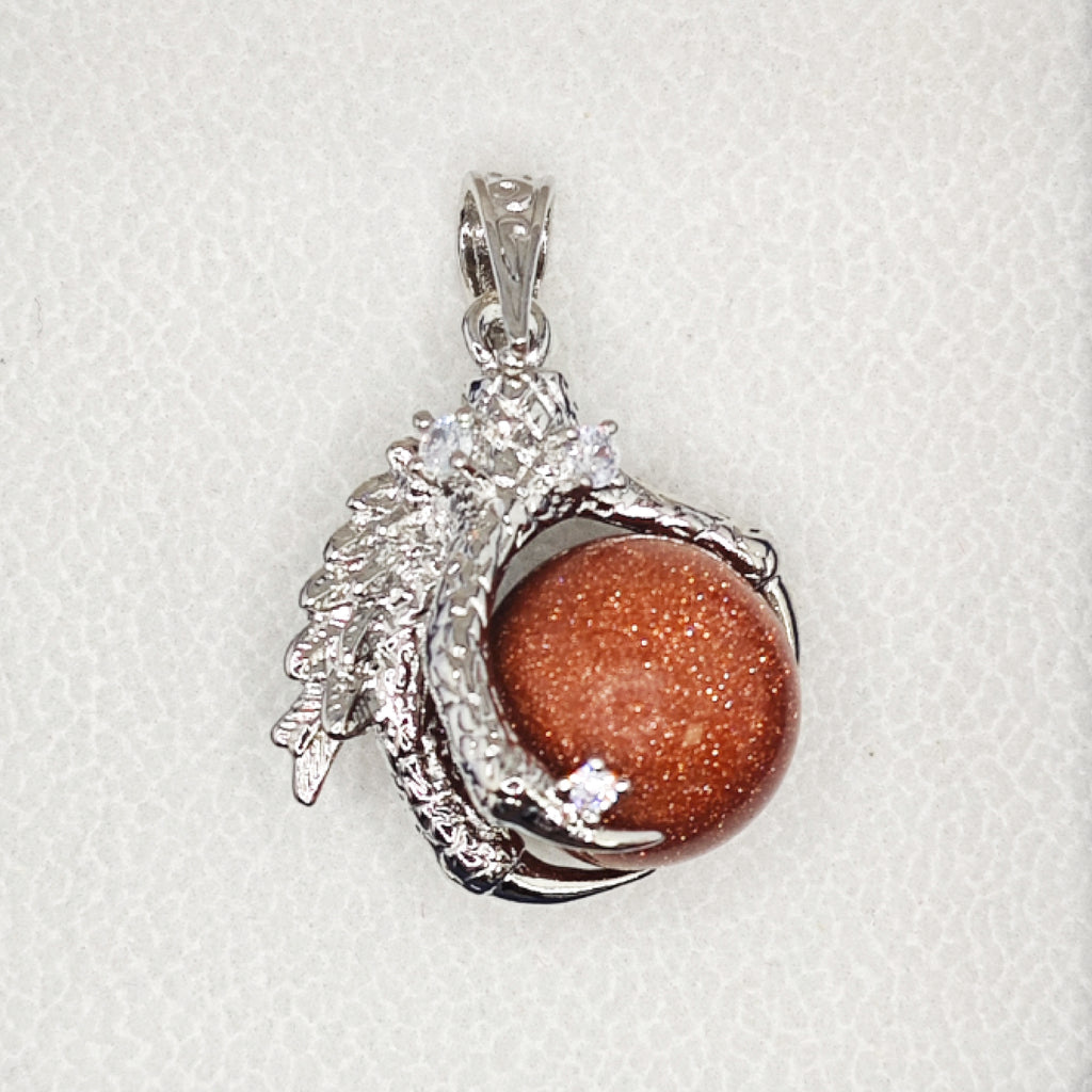 Pendentif Orbe Griffe de Dragon « Léger » — Quartz Goldstone