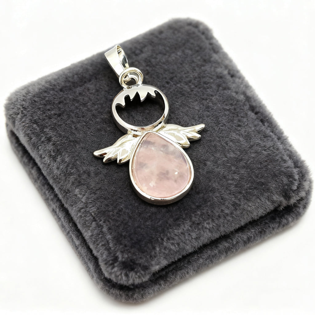 Pendentif Ange Larme « Léger » — Quartz Rose Naturel