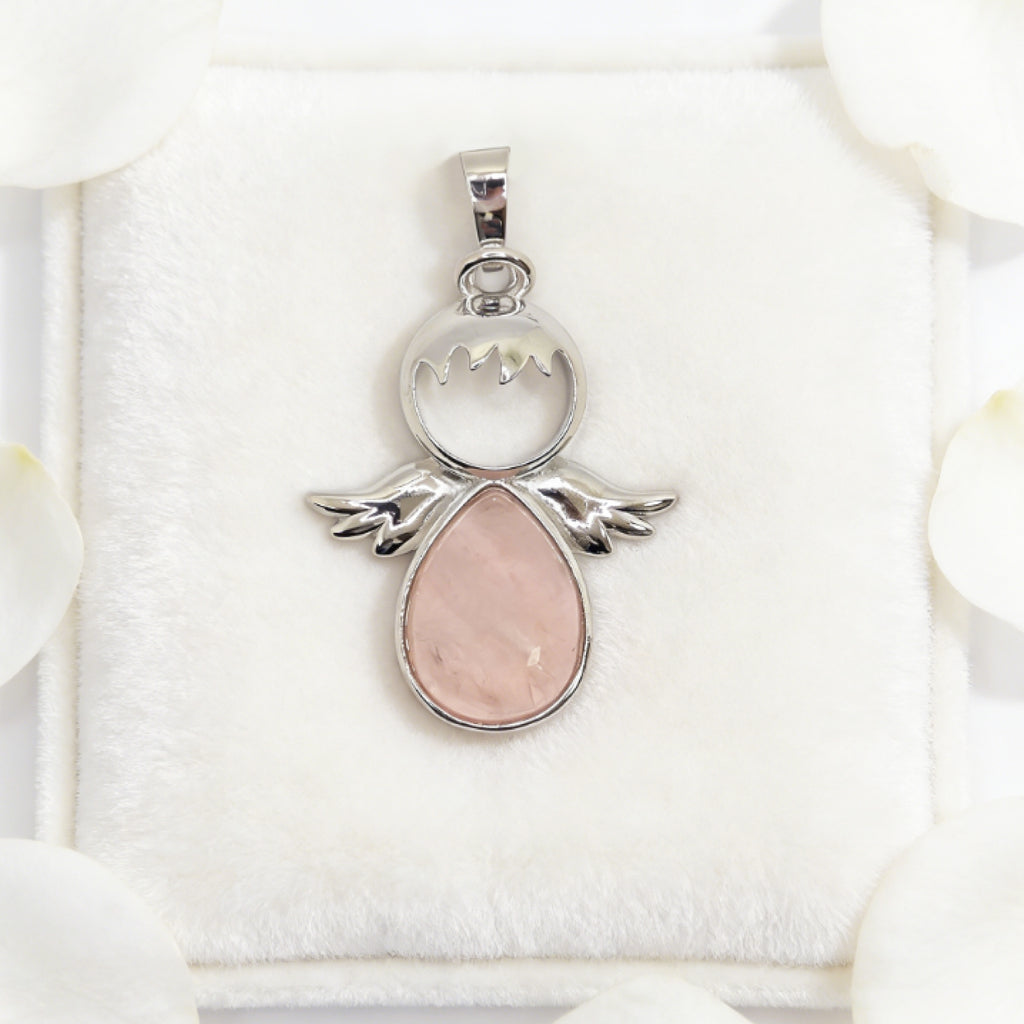 Pendentif Ange Larme « Léger » — Quartz Rose Naturel