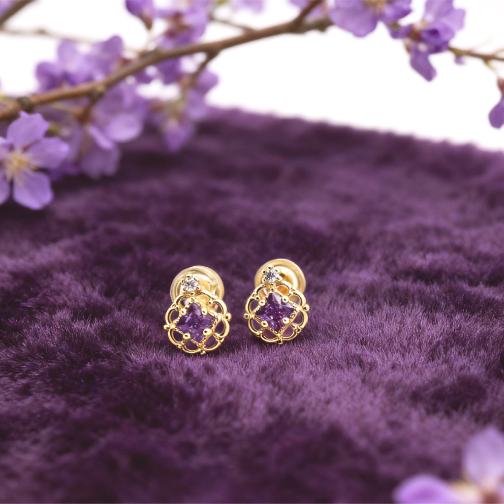 Boucles d'oreilles Mini Princesse « Éclat » — Plaqué or 14 carats, façon améthyste