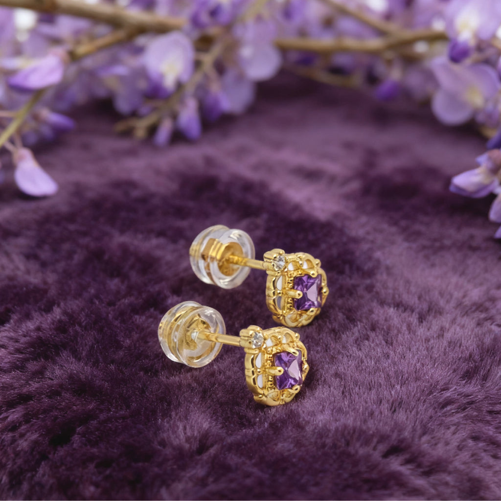 Boucles d'oreilles Mini Princesse « Éclat » — Plaqué or 14 carats, façon améthyste