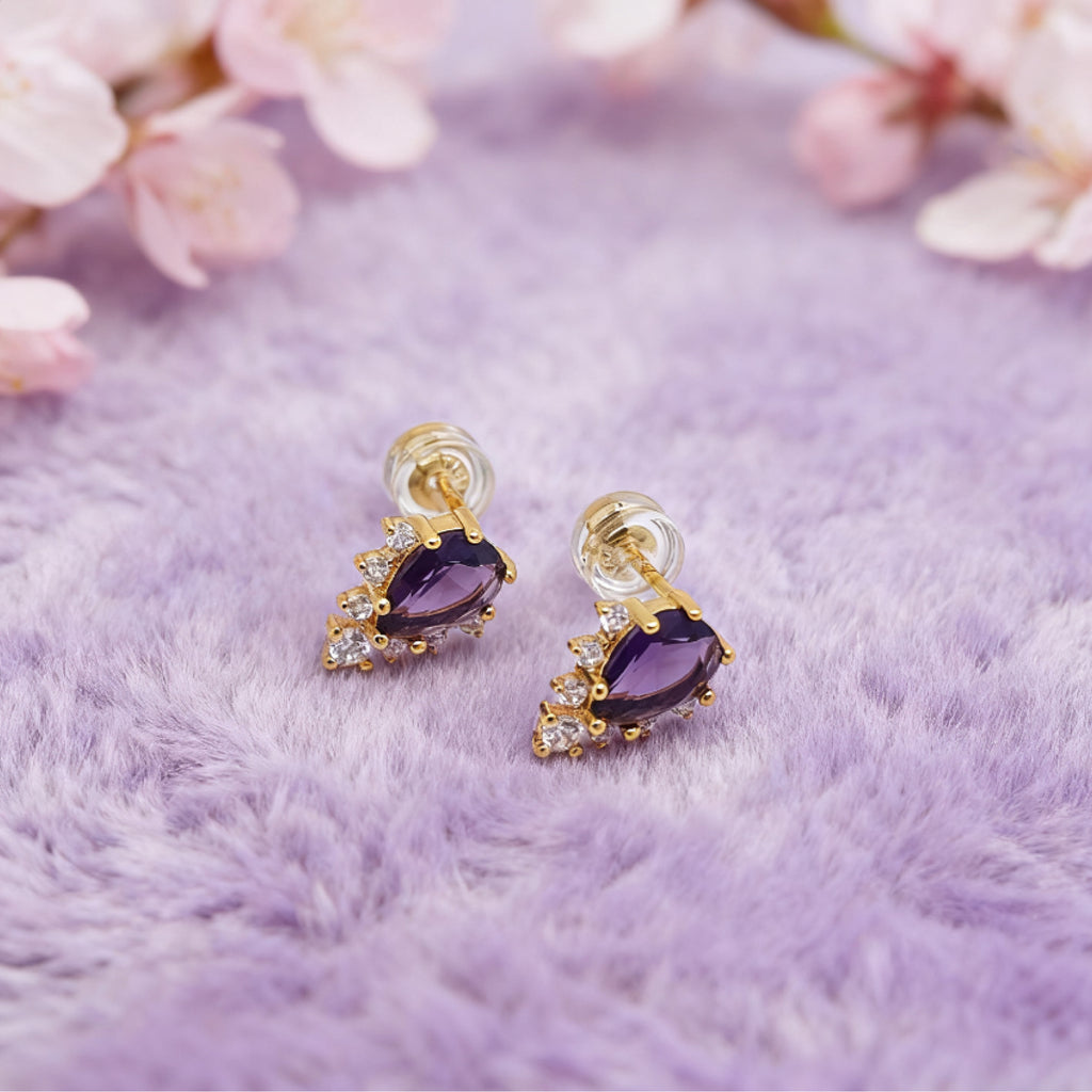 Boucles d'oreilles goutte violette « Éclat » — Plaqué or 18 carats, façon améthyste