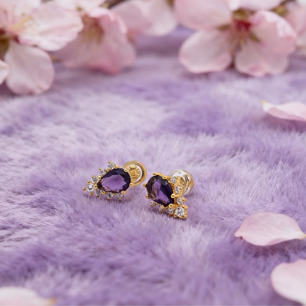 Boucles d'oreilles goutte violette « Éclat » — Plaqué or 18 carats, façon améthyste