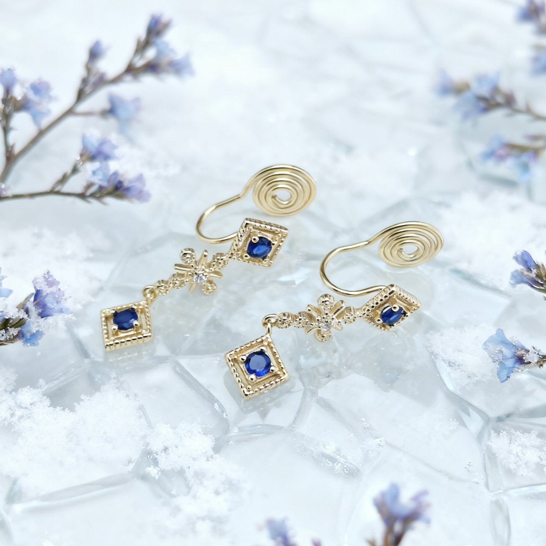 “Éclat” Sapphire Glimmer Cascade Earrings — 14K Gold‑Plated, Gemstone-Style Accents