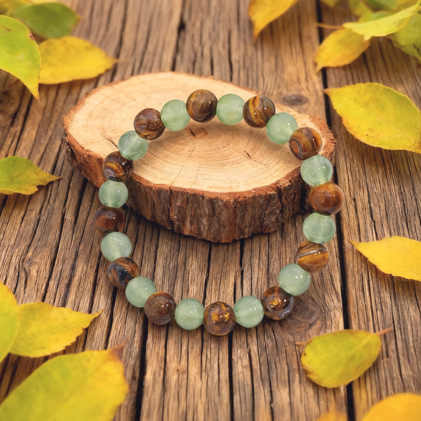 Bracelet de perles « Lien » — Œil-de-tigre et aventurine verte