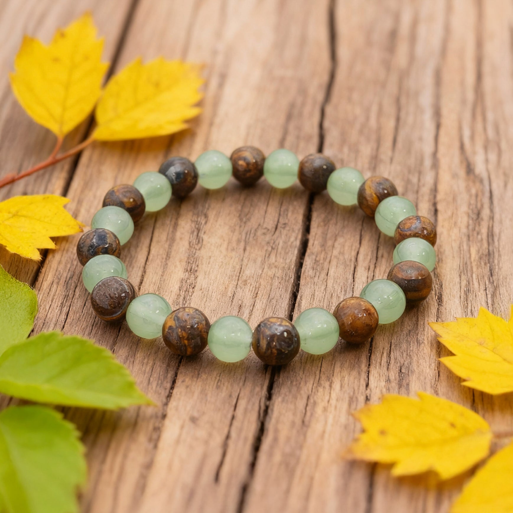 Bracelet de perles « Lien » — Œil-de-tigre et aventurine verte