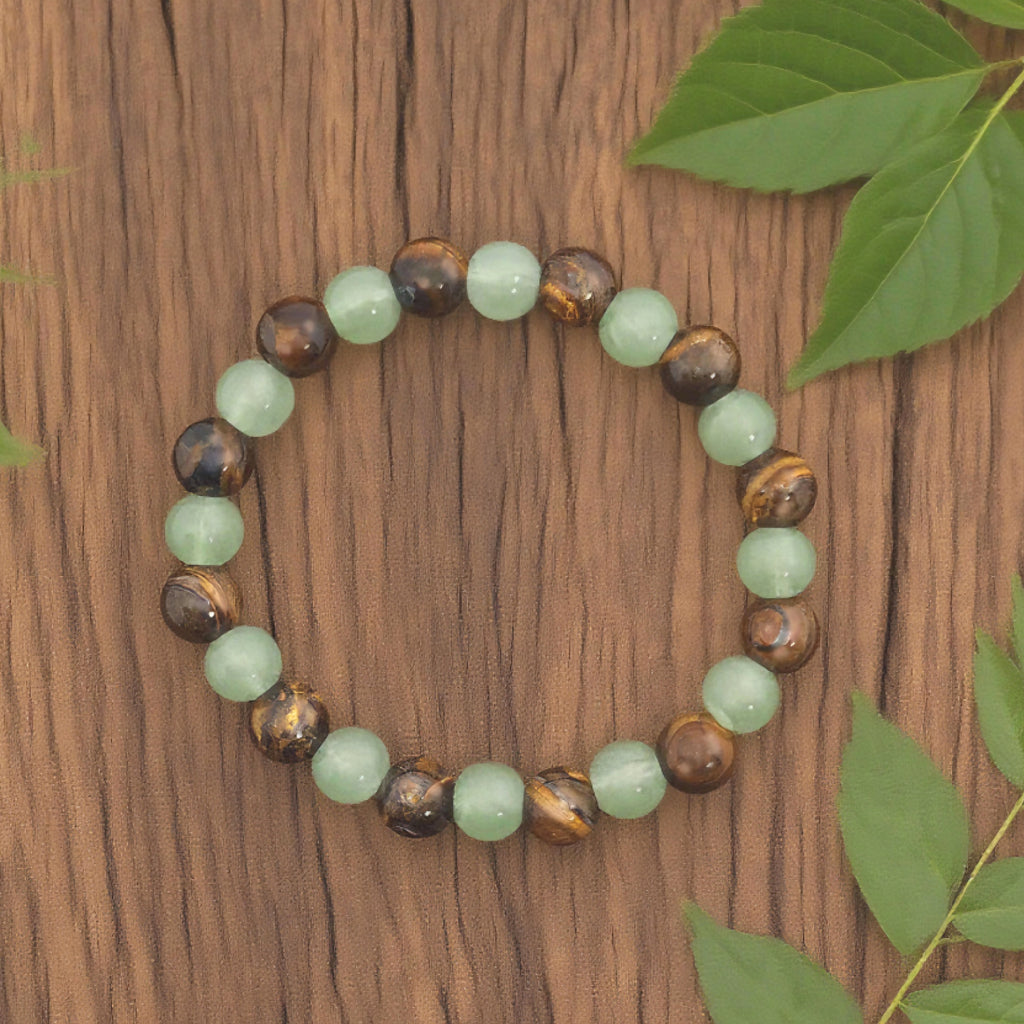Bracelet de perles « Lien » — Œil-de-tigre et aventurine verte