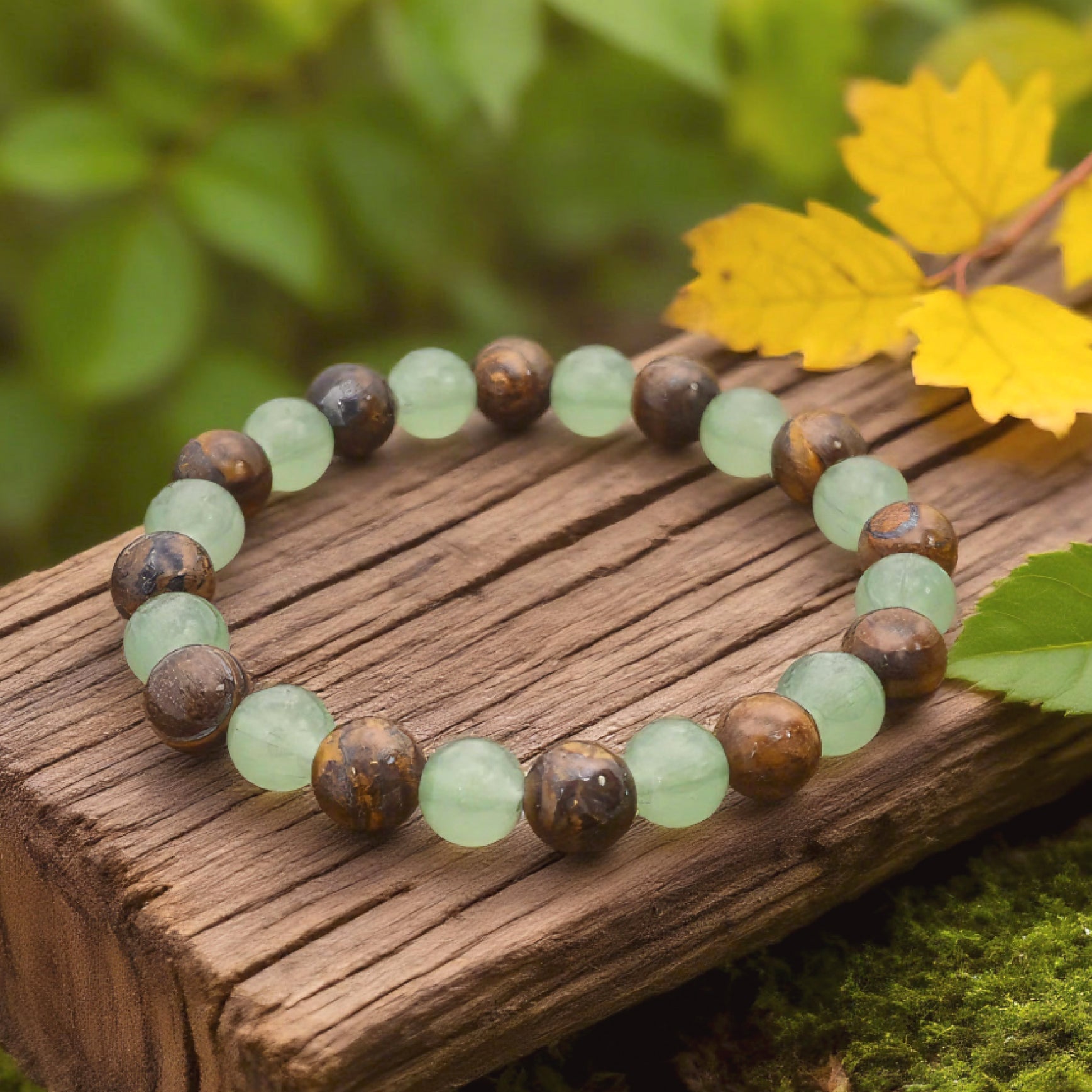 Bracelet de perles « Lien » — Œil-de-tigre et aventurine verte