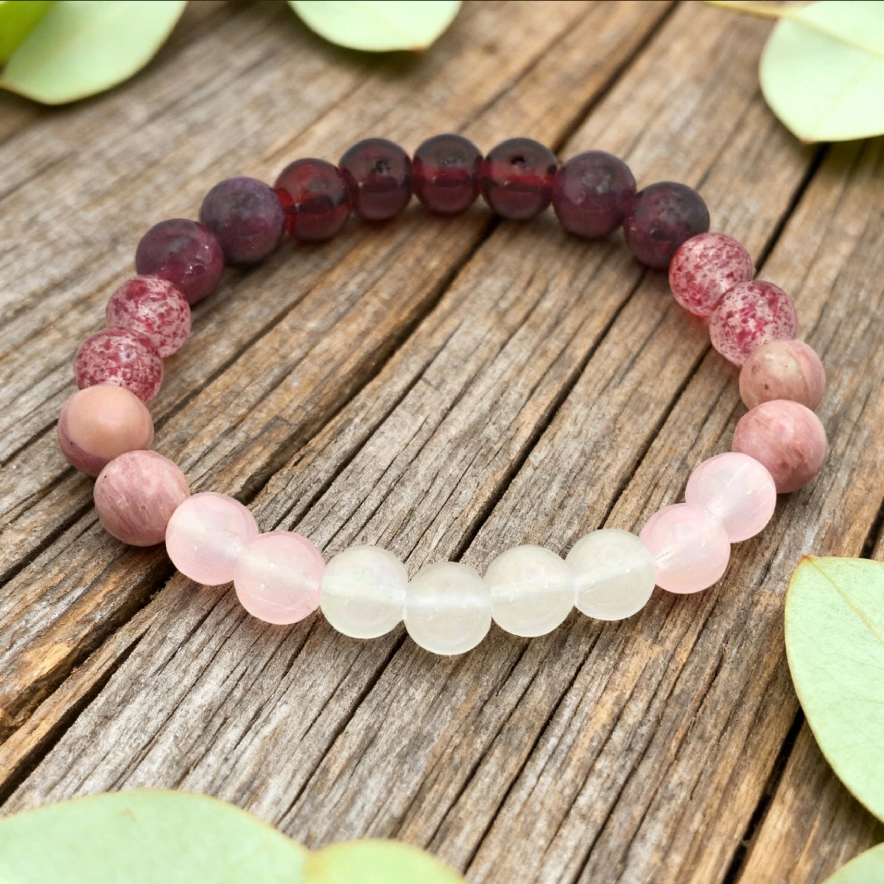 Bracelet de perles « Lien » — Mélange de grenats roses