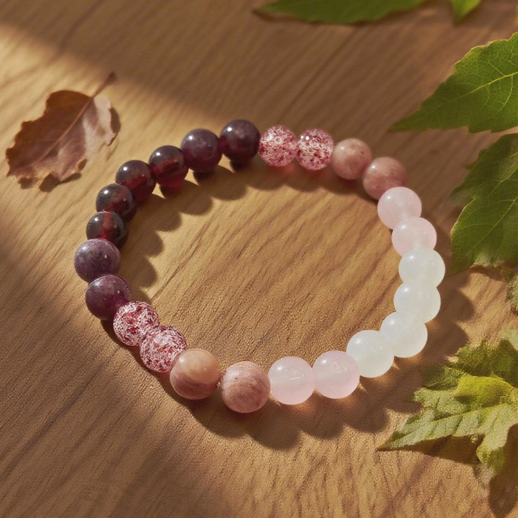 Bracelet de perles « Lien » — Mélange de grenats roses