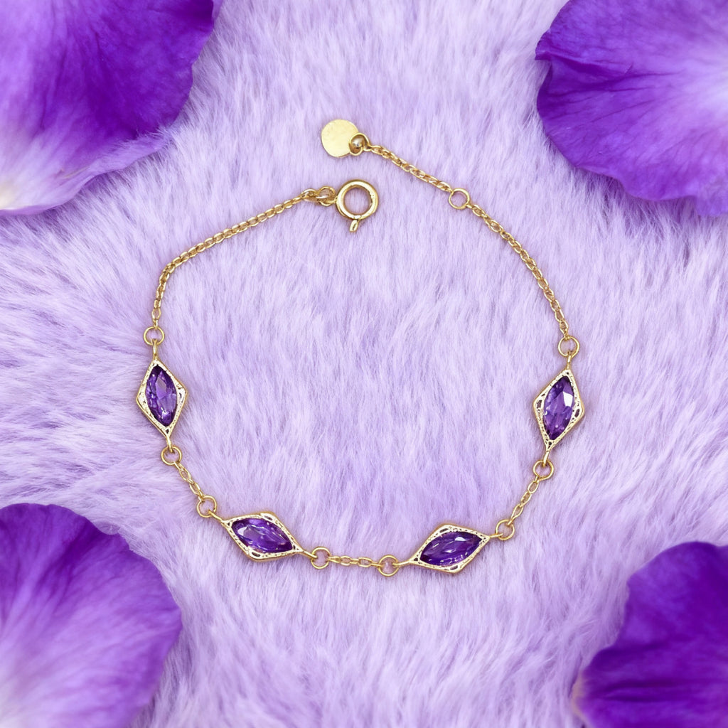 Bracelet « Lien » — Maillons losanges en améthyste d'imitation, plaqué or 18 carats