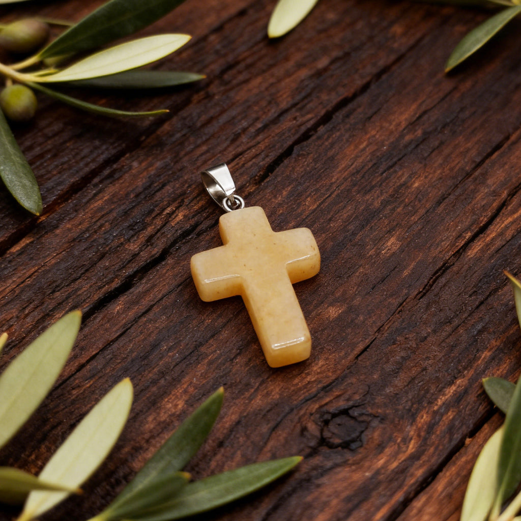 Pendentif Croix « Léger » — Aventurine jaune