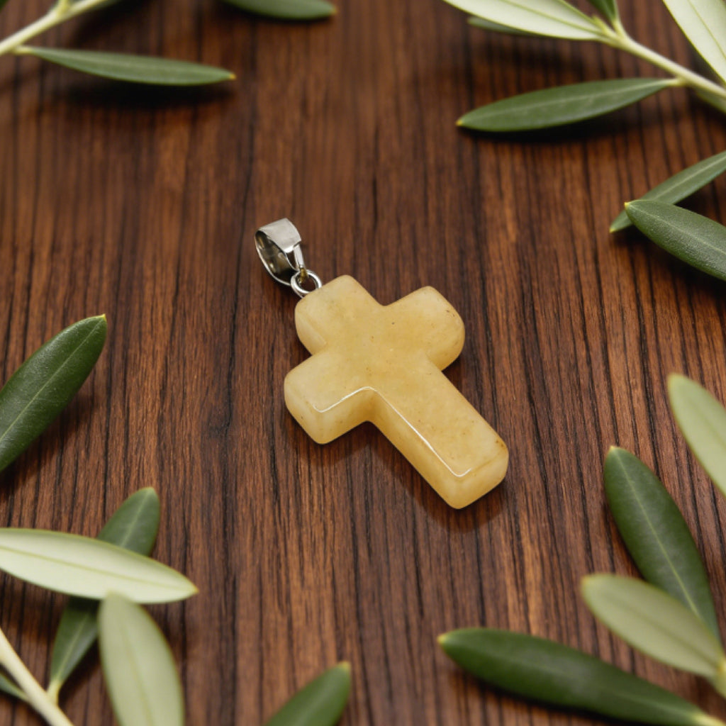 Pendentif Croix « Léger » — Aventurine jaune