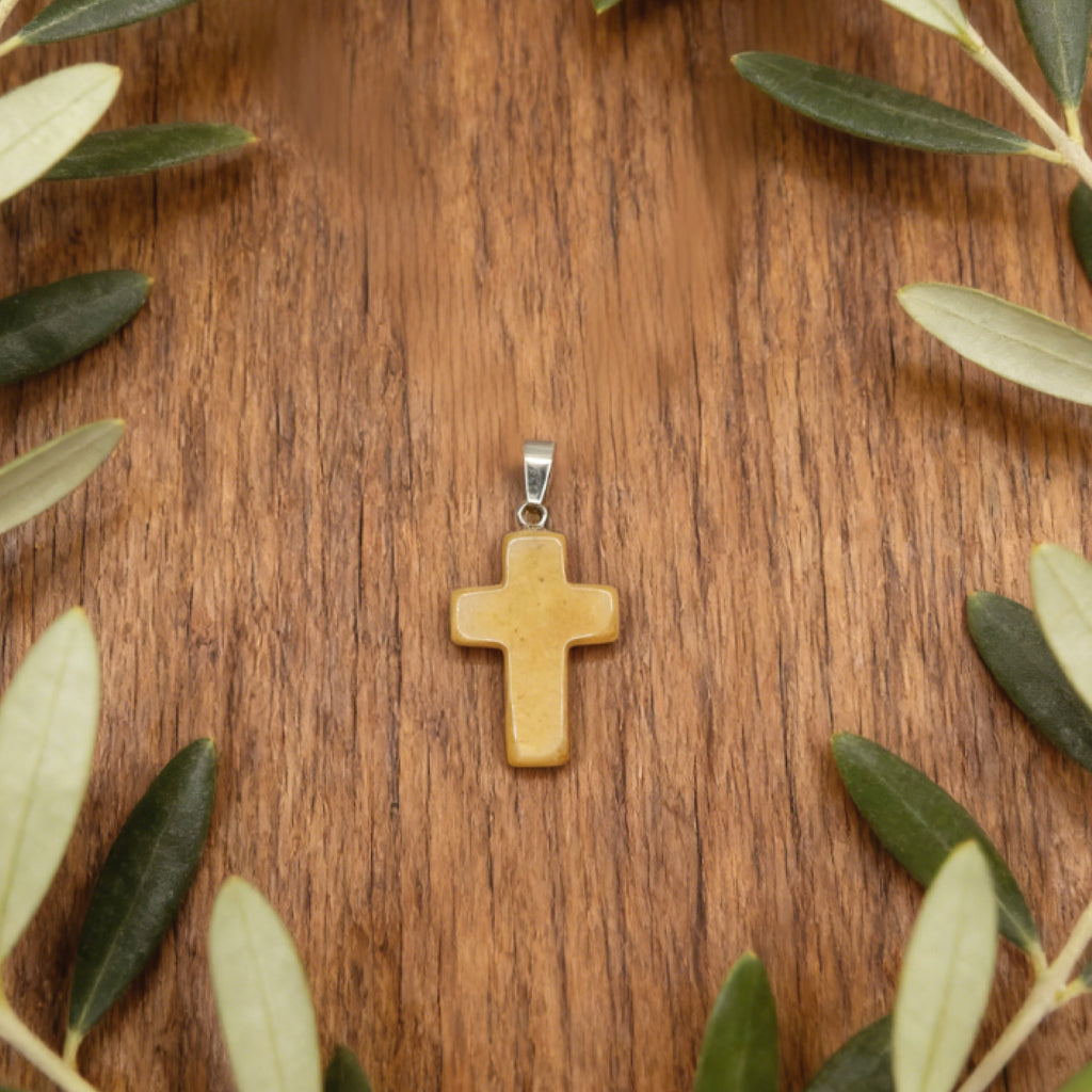 Pendentif Croix « Léger » — Aventurine jaune