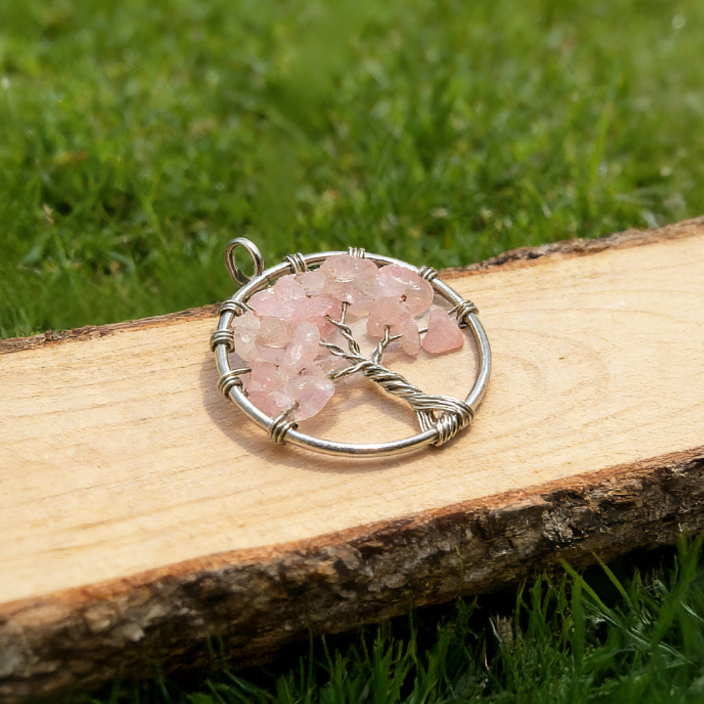 Pendentif Arbre de Vie « Léger » — Éclats de quartz rose