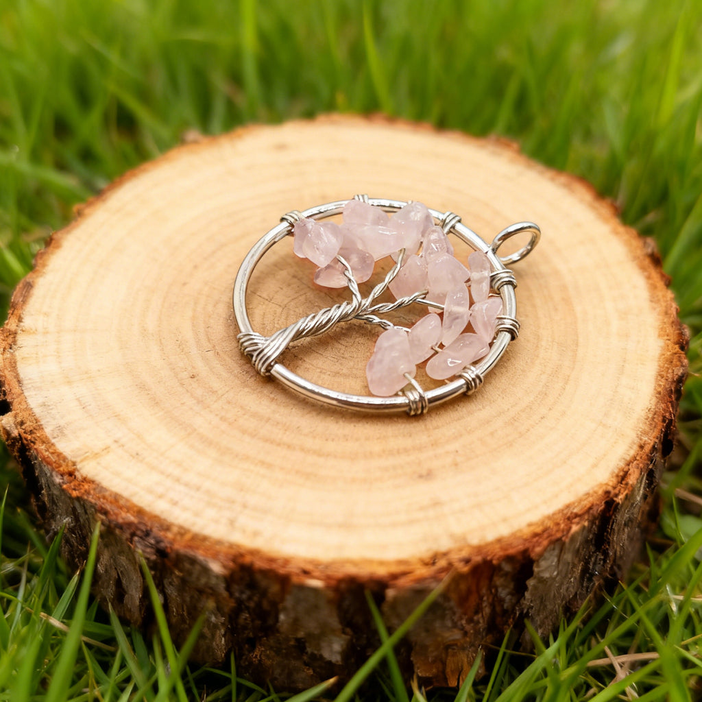 Pendentif Arbre de Vie « Léger » — Éclats de quartz rose