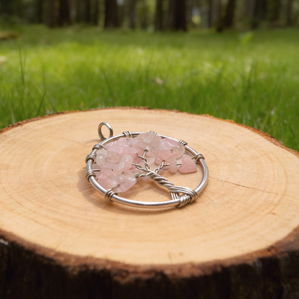 Pendentif Arbre de Vie « Léger » — Éclats de quartz rose