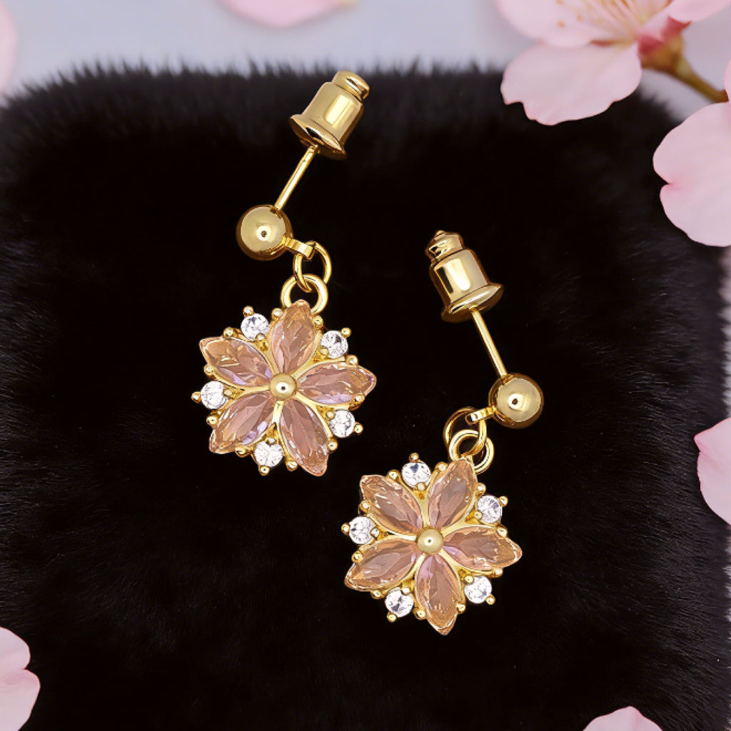 Boucles d'oreilles pendantes « Éclat » Blush Sakura — Plaqué or 18 carats, oxyde de zirconium rose