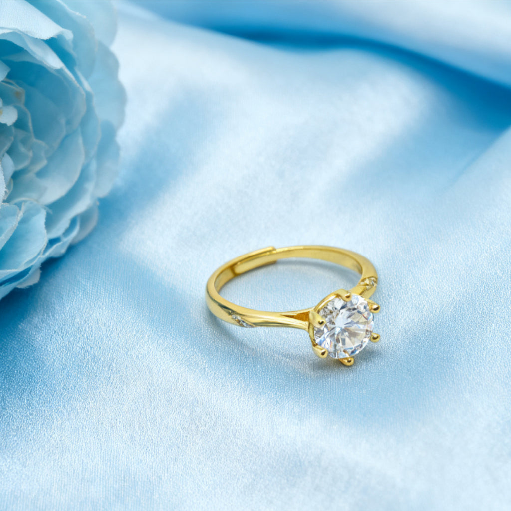Bague solitaire à six griffes Aurora « Toujours » — Argent sterling plaqué or 18 carats, Moissanite